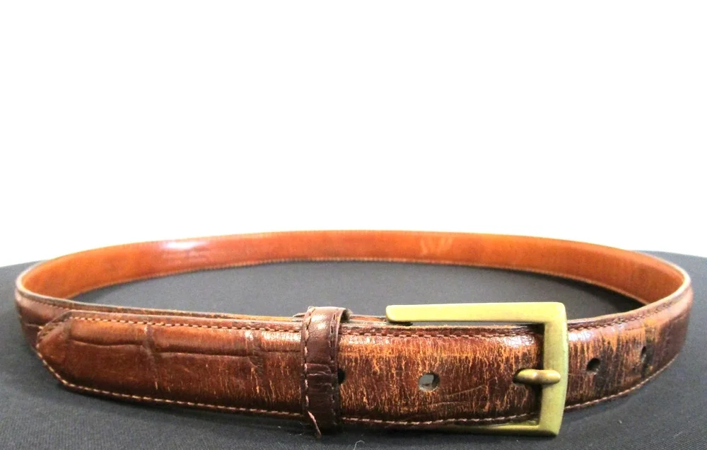 VTG Martin Dingman Brown Alligator Grain Calfskin Leather Belt Men 34